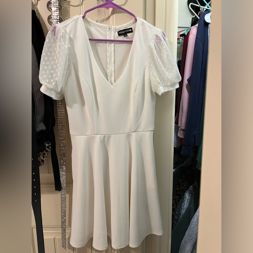 White Dress with polka dot puff sleeve